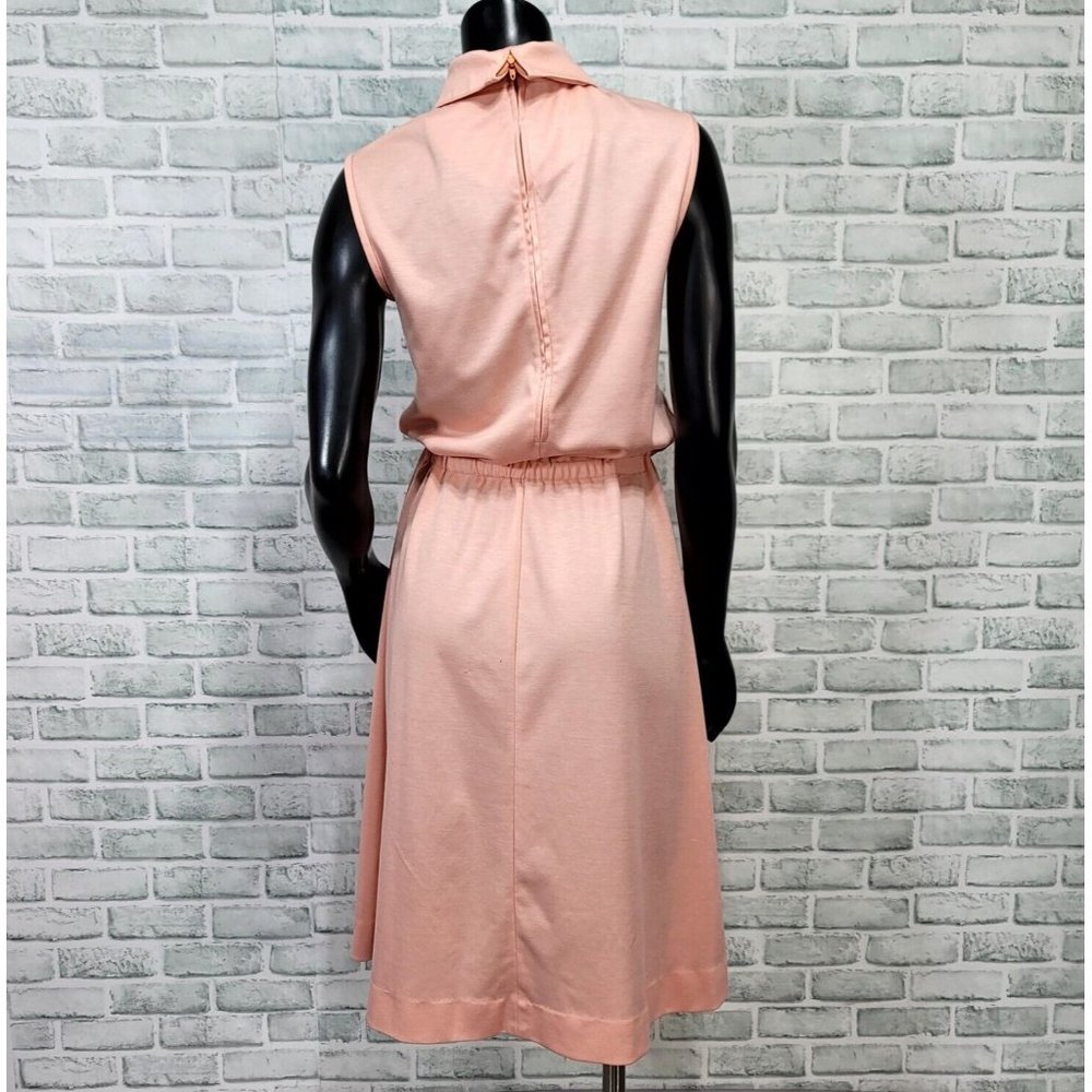 Vintage 70s Butte Knit S/M Peach Pink Day Dress &‎ Jacket Polyester Outfit Set - Picture 12 of 14
